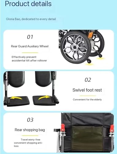 Reclining Foldable Electric Wheelchair with Headrest, Flip Arm, Controller (20AH) C6625