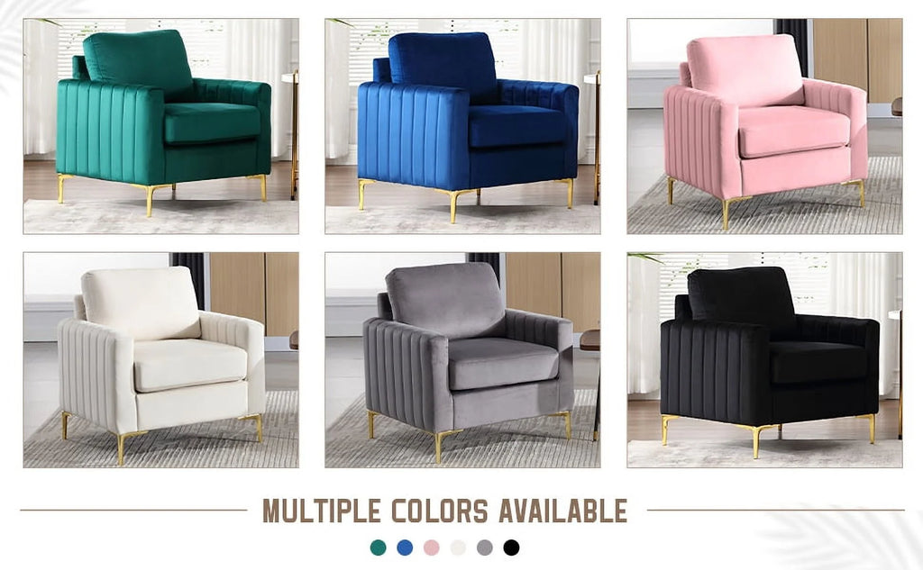 Gray Velvet Tufted Accent Chair with Metal Legs W303
