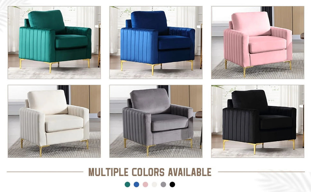 Gray Velvet Tufted Accent Chair with Metal Legs W303