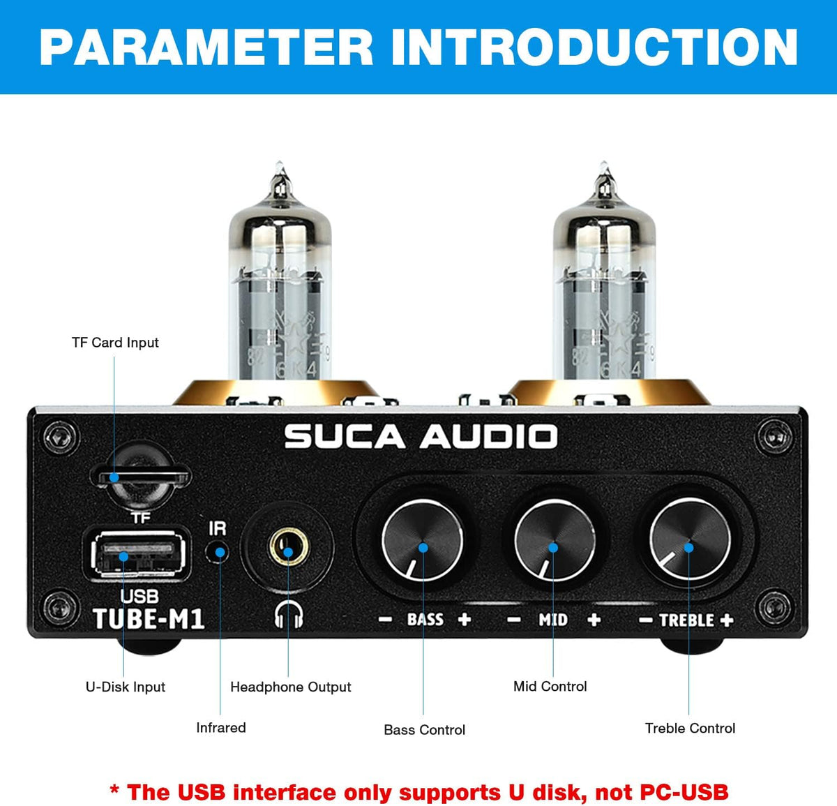 Bluetooth 5.0 Vacuum Tube Preamplifier with Bass Mid Treble Control R3705