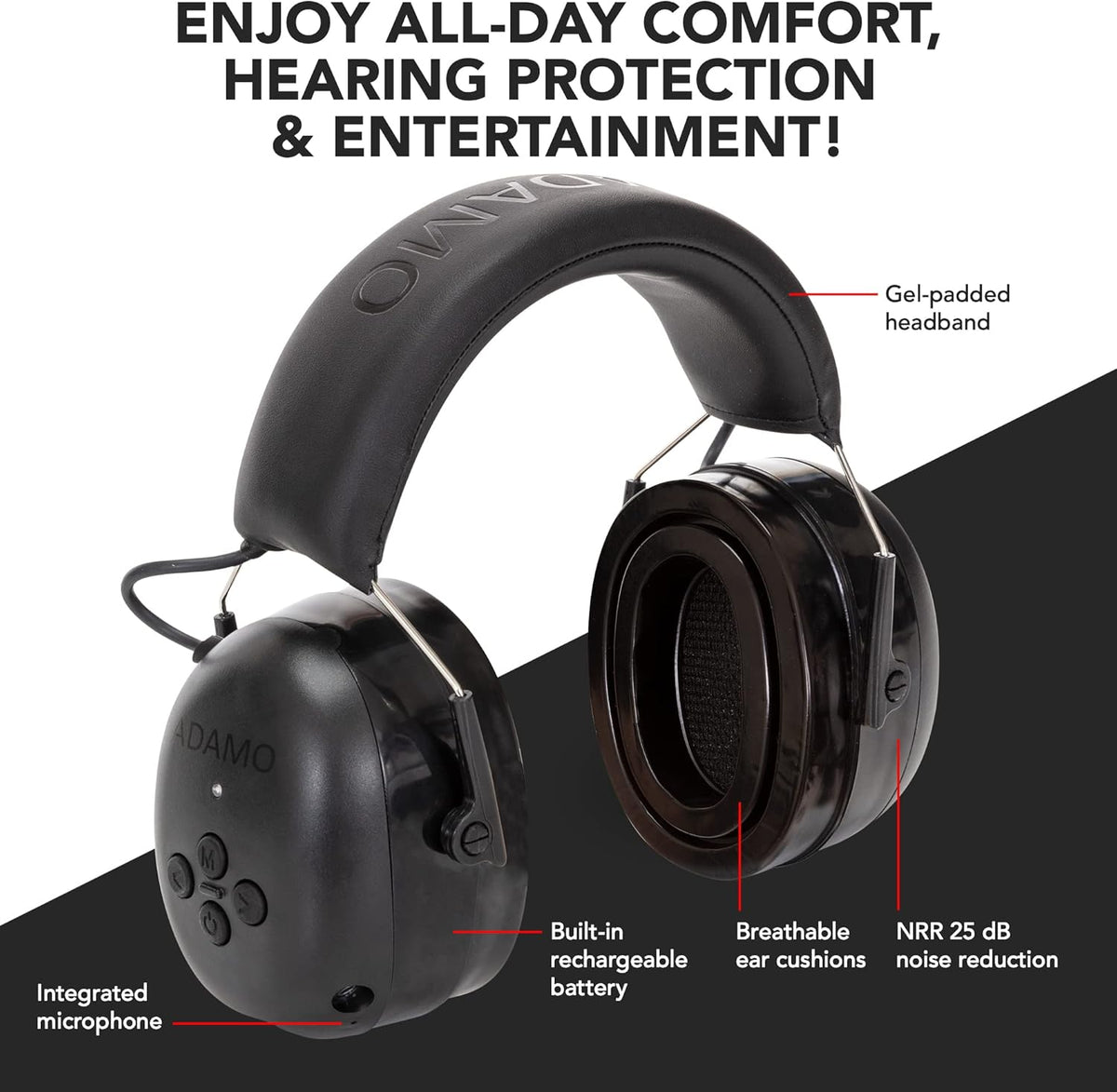 Bluetooth 5.0 Noise Reduction Safety Earmuffs with Adjustable Headband N98801