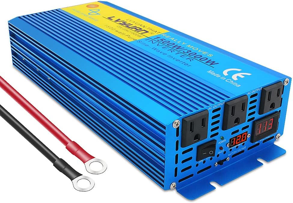 2500 Watt Pure Sine Wave Power Inverter 12V DC to 120V AC Converter with 4 AC Outlets and 3.1A USB Port U253903