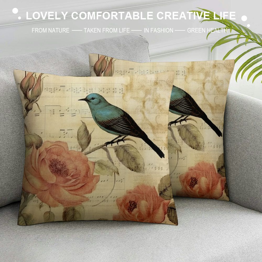 Victorian Bird Paris French Botanical Rose Cushion Pillow Case V5036