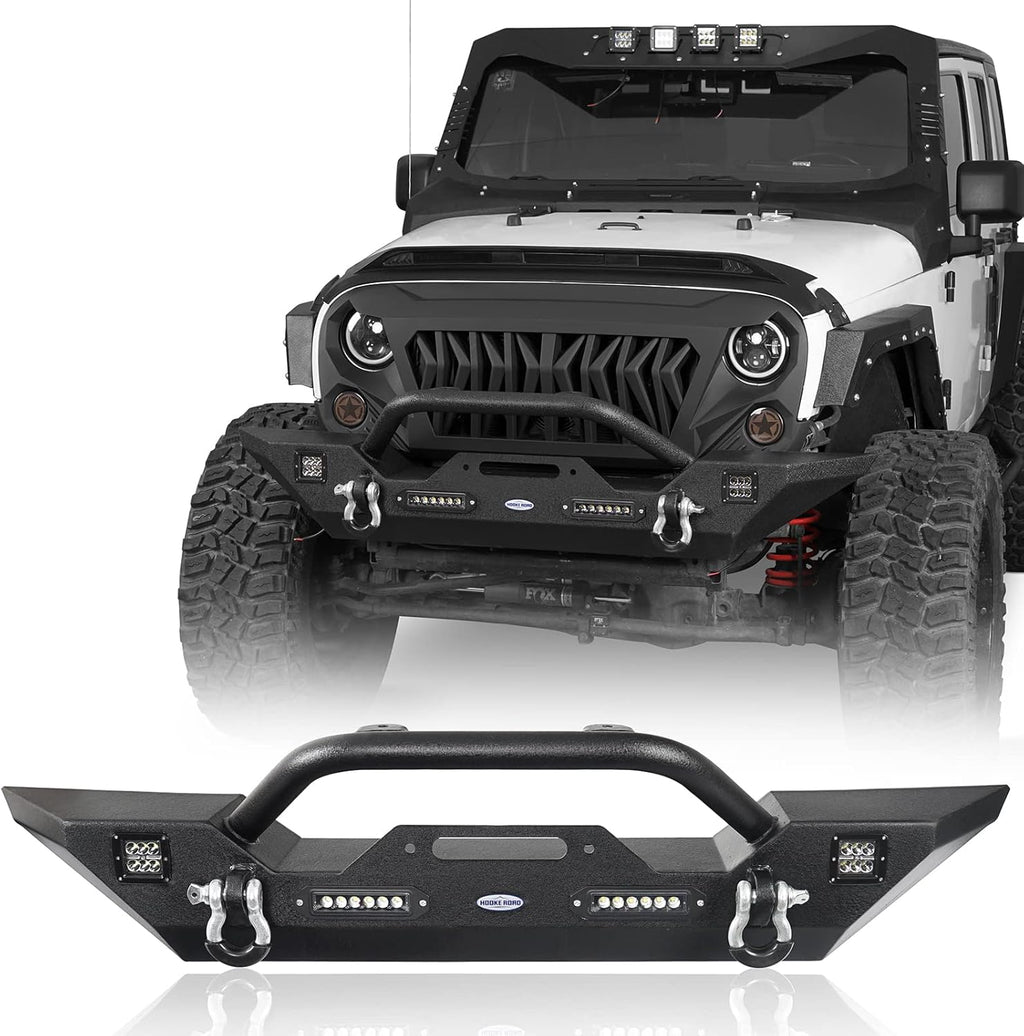 Front & Rear Bumpers Combo with Winch Plate & Spare Tire Carrier & LED Lights & D Rings H51820