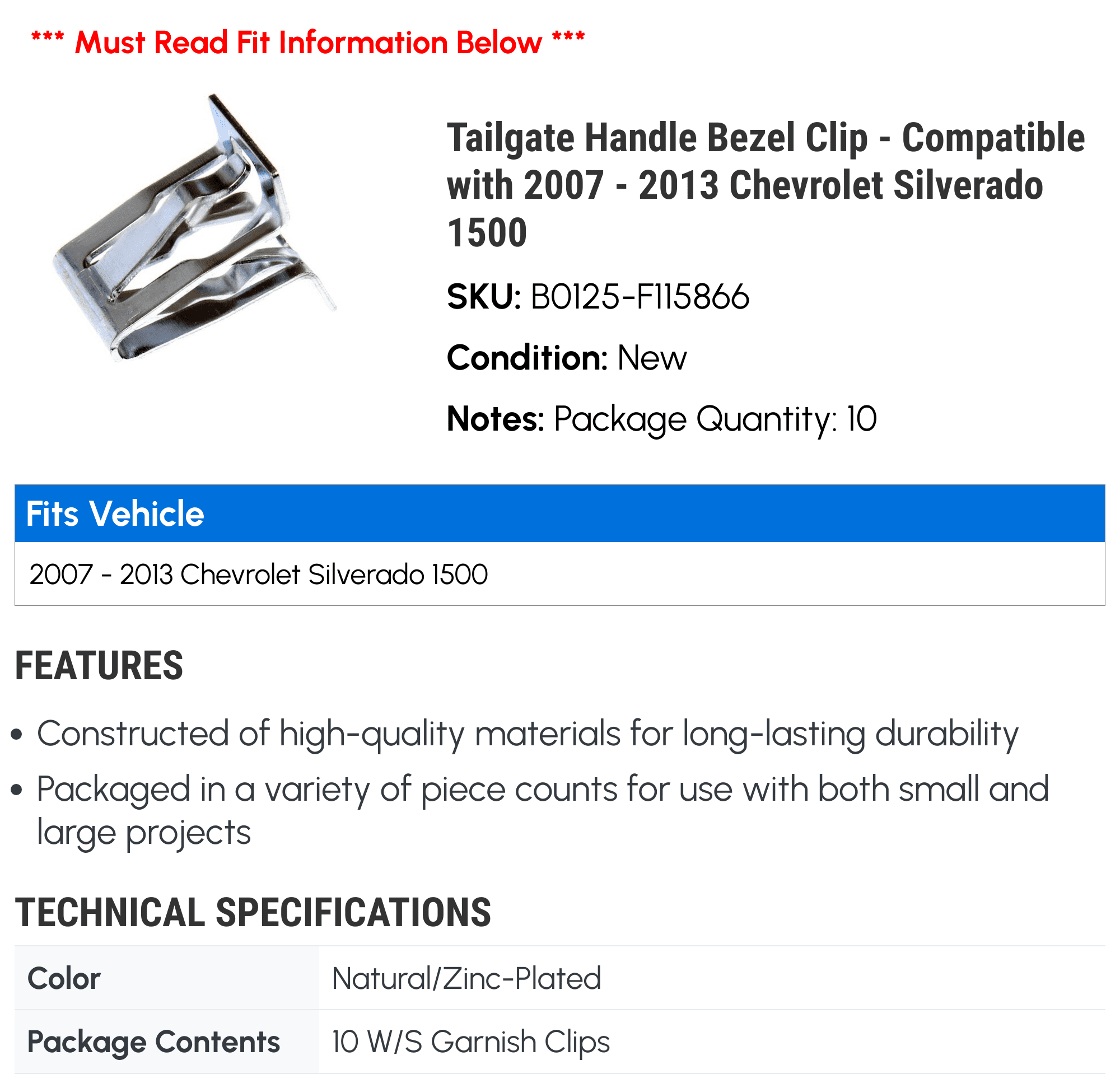 Tailgate Handle Bezel Clip T103341