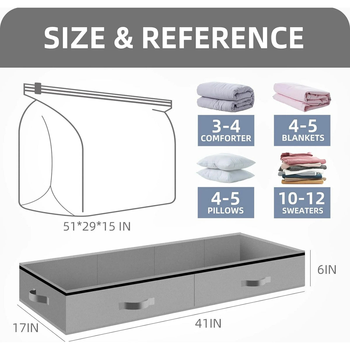 Under Bed Storage Box for Quilts Pillow Blankets Linen 41" x 17.7" x 6" S4320