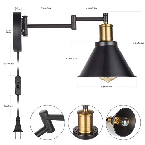Bronze and Black Swing Arm Wall Lamp with On/Off Switch O703