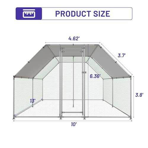 Large Metal Chicken Coop with Water-Resistant and Anti-UV Cover Walk-in Poultry Cage O928009