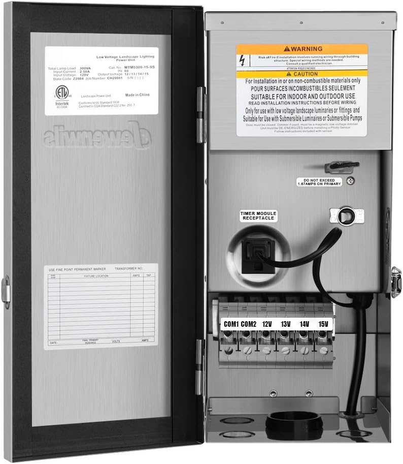 200W Multi-Tap Low Voltage Transformer, Stainless Steel Shield Outdoor Transformer A709