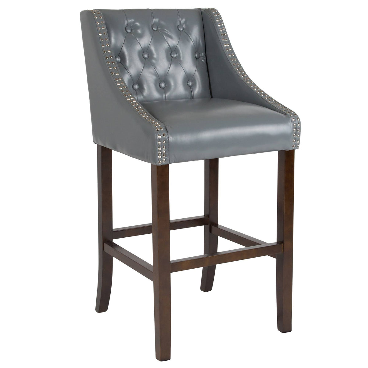 Gray Leather Button Tufted Bar Stool K300837