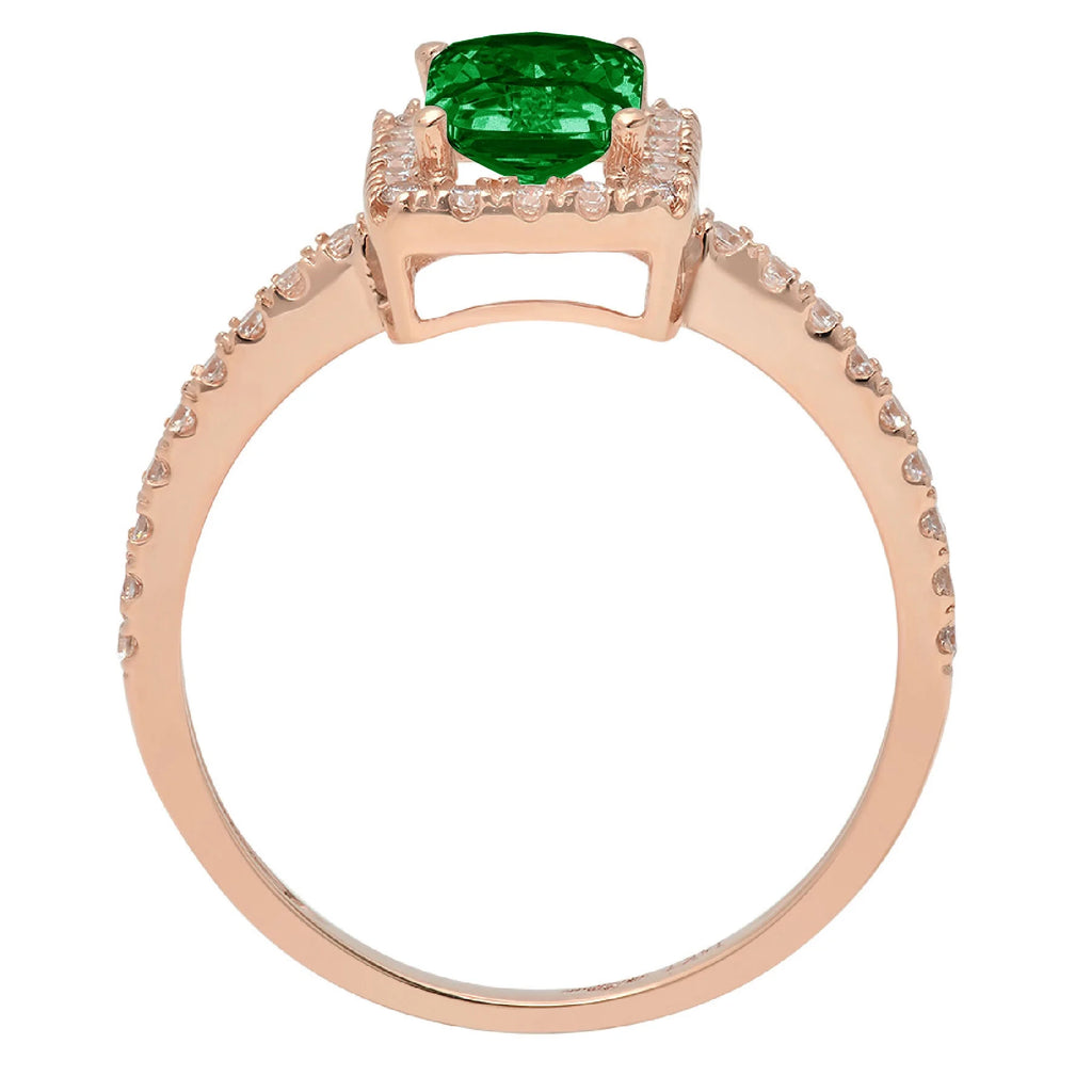 1.86ct Emerald Cut Green Simulated Emerald 18k Rose Gold Halo Ring Z5175