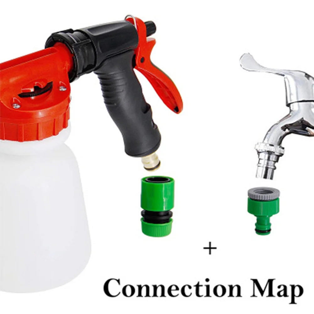 Car Wash Foam Sprayer Nozzle Kit with 1 Liter Bottle Universal Connectors Z33178