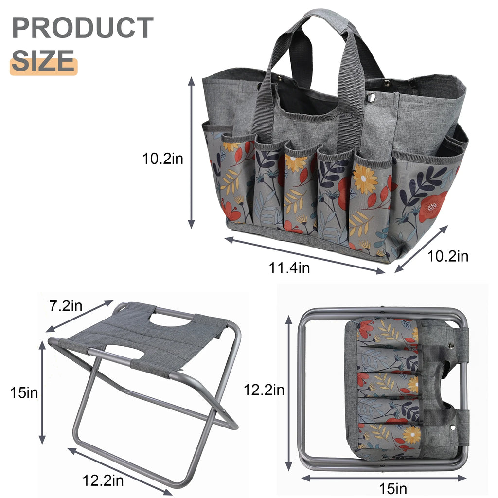Folding Gardening Stool with Detachable Storage Tote Bag U5471