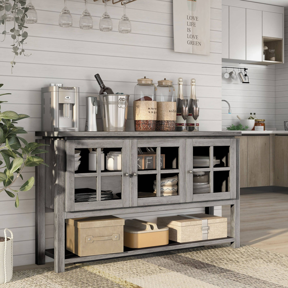 Gray Contemporary Buffet Table P589815