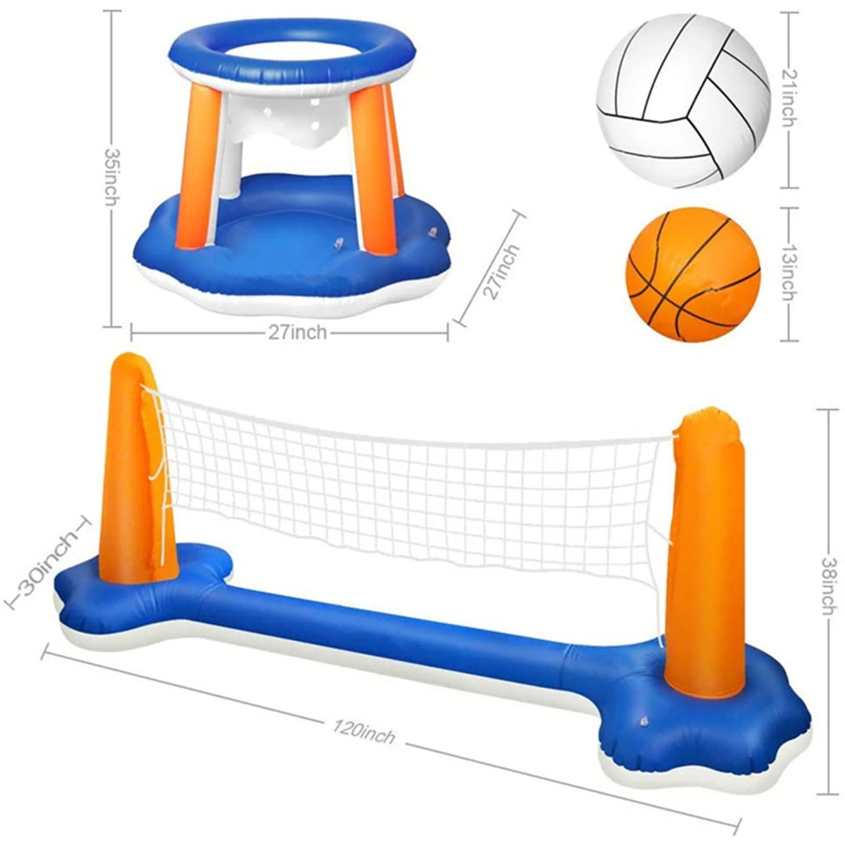 Inflatable Pool Float Set with Volleyball Net and Basketball Hoops S1913