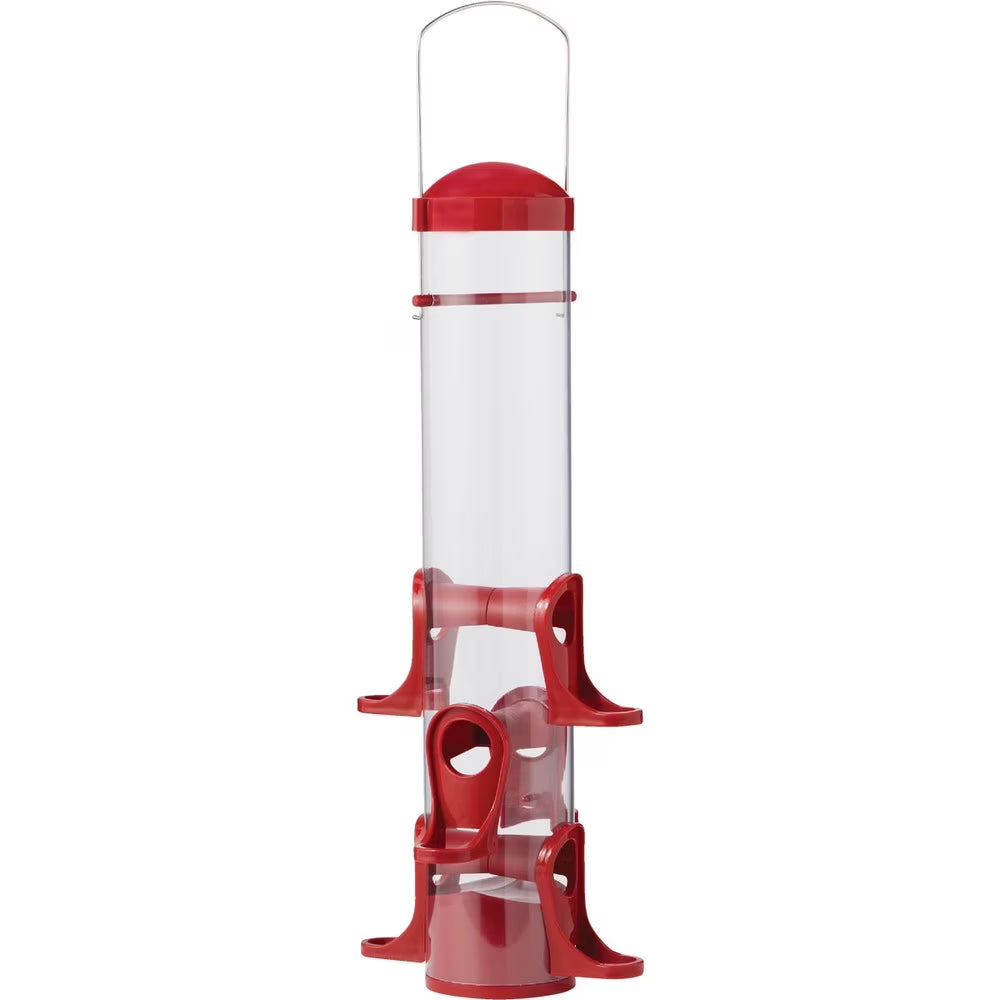 Red Plastic Tube Bird Feeder D300