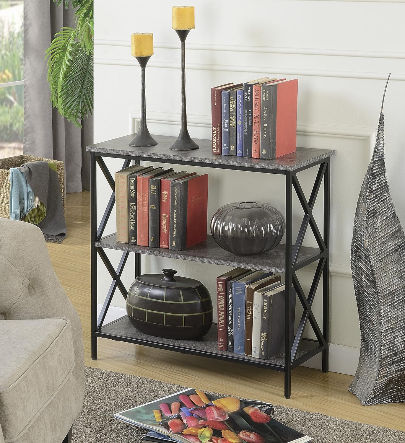 3 Tier Bookcase, Weathered Gray B928456