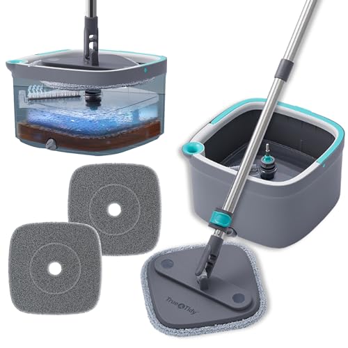 Square Spin Mop and Bucket with 2 Machine Washable Mop Pads K347