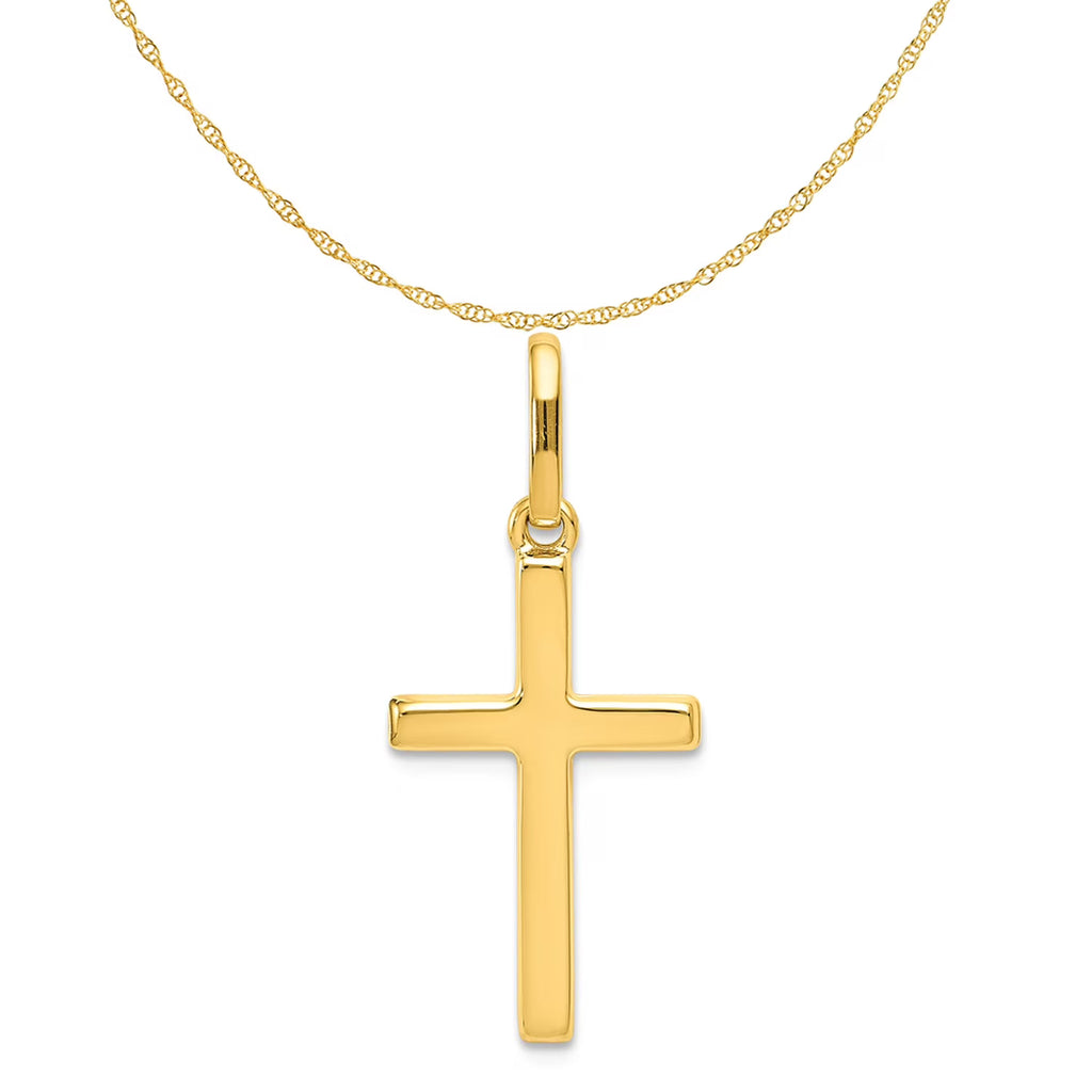 14K Yellow Gold Hollow Cross Pendant Charm with Rope Chain Necklace 20'' W768853