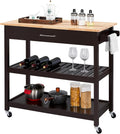 Espresso 3 Tier Rolling Kitchen Cart with Storage Drawer and Shelves B70475