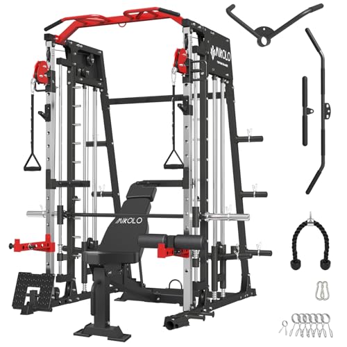2200lbs Squat Rack with LAT-Pull Down System & Cable Crossover Machine with Adjustable Weight Bench Z2094