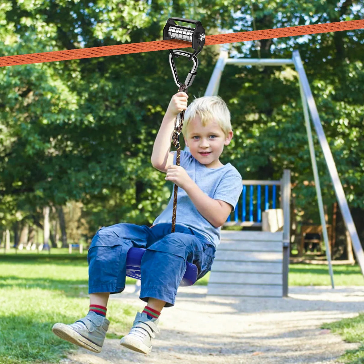 Zip Lines for Kids Outdoor Toys - Pulley Kits with 65 Ft Slackline, Maximum Load 330lb K919984