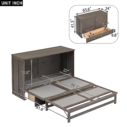 Queen Size Murphy Bed Chest with Storage Drawers R496360