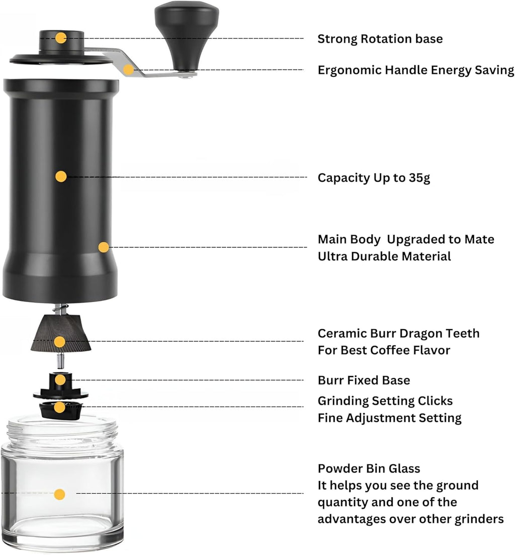 Adjustable Manual Coffee Grinder with Ceramic Burr Hand Crank Mill Black Q82845