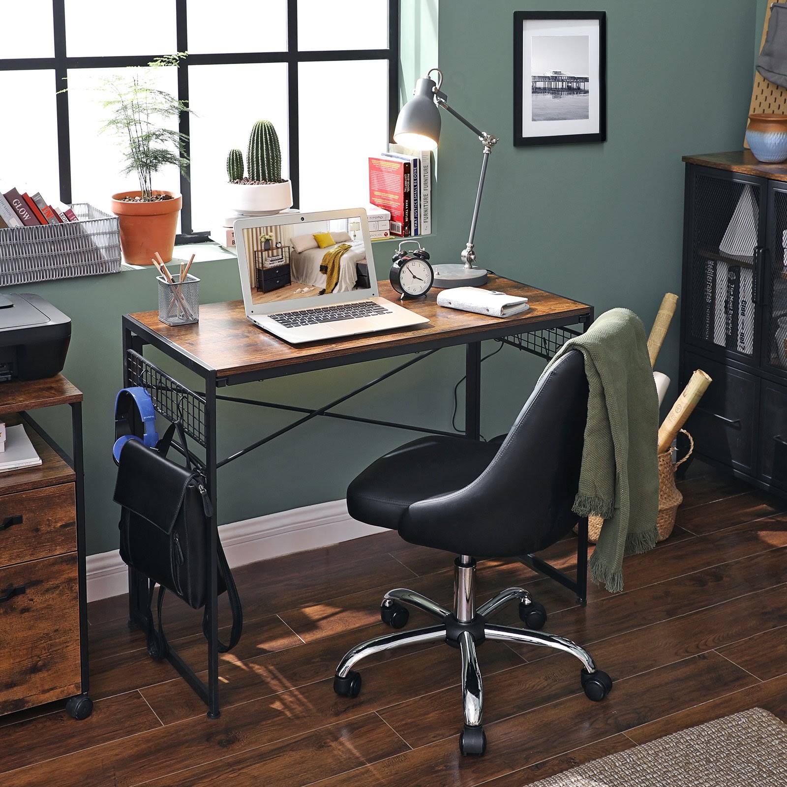 Black 39-Inch Folding Desk with 8 Hooks V57107