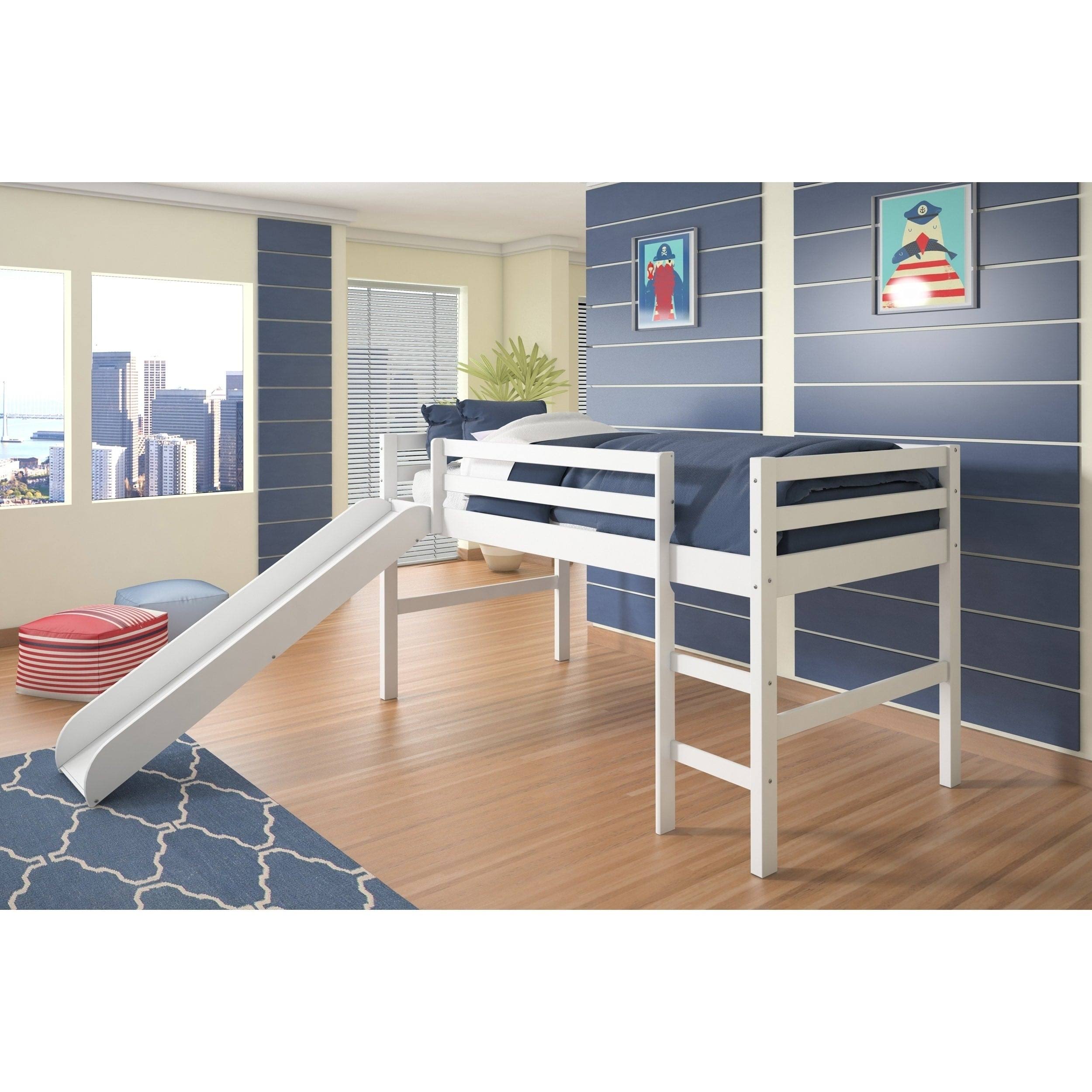 Light Espresso Kids Twin Loft Tent Bed with Slide G19856