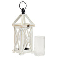 White 6 x 15 In Wooden Decorative Lantern Candle Holder with Glass Hurricane Q3887