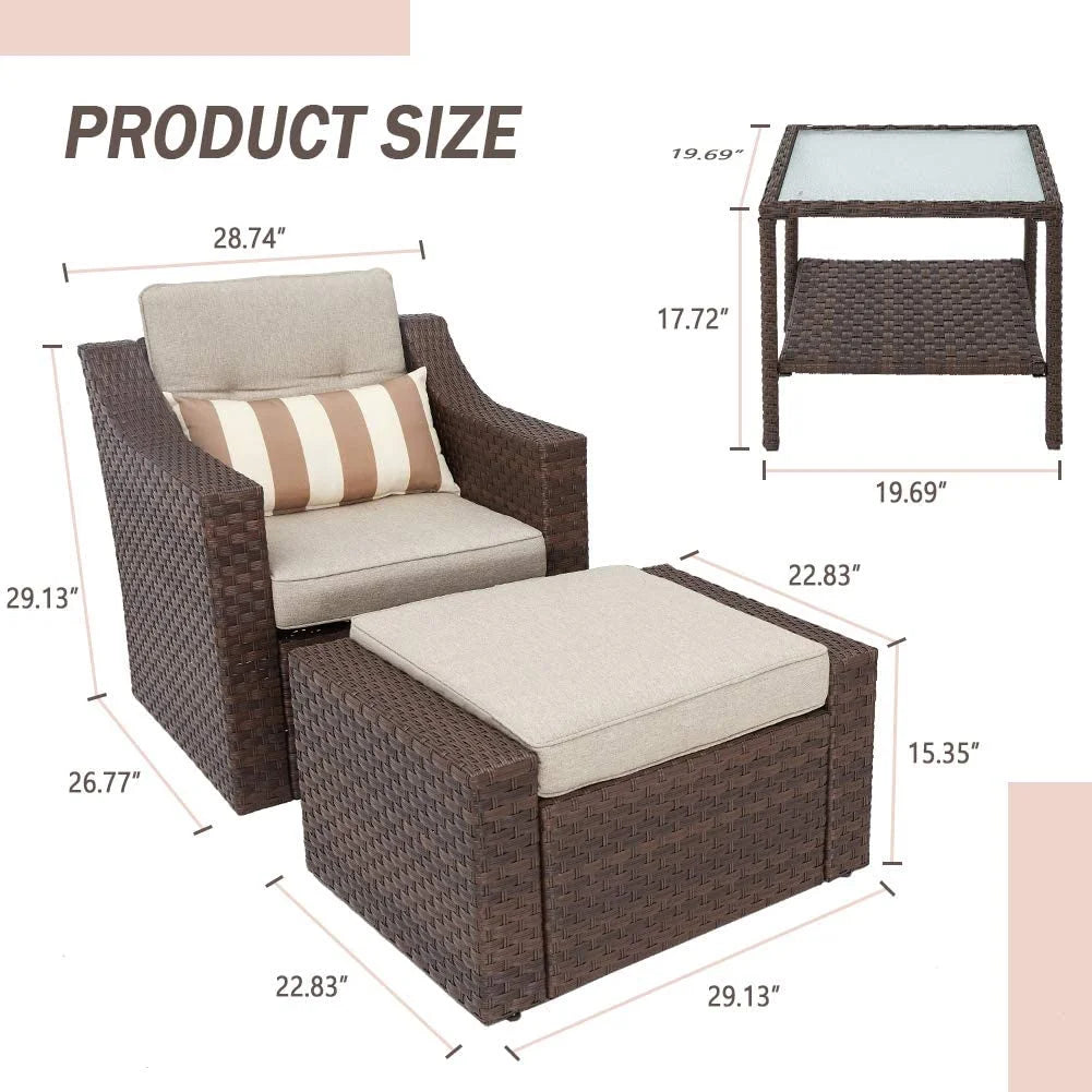 5-Piece Outdoor Wicker Conversation Set with Lounge Chairs & Ottomans L526
