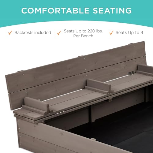 Kids' Outdoor Wooden Sandbox with Foldable Bench Seats V183509