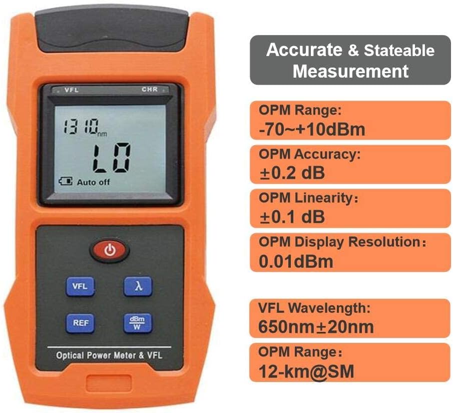 Optical Power Meter with Visual Fault Locator, Fiber Light Tester, Rechargeable Battery, USB Charge Port, Pack of 2 I80810