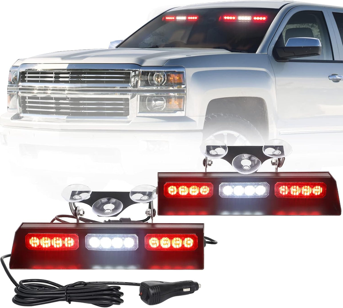 2x10" 24 LED Red White Strobe Lights Bar Pack of 2 C935