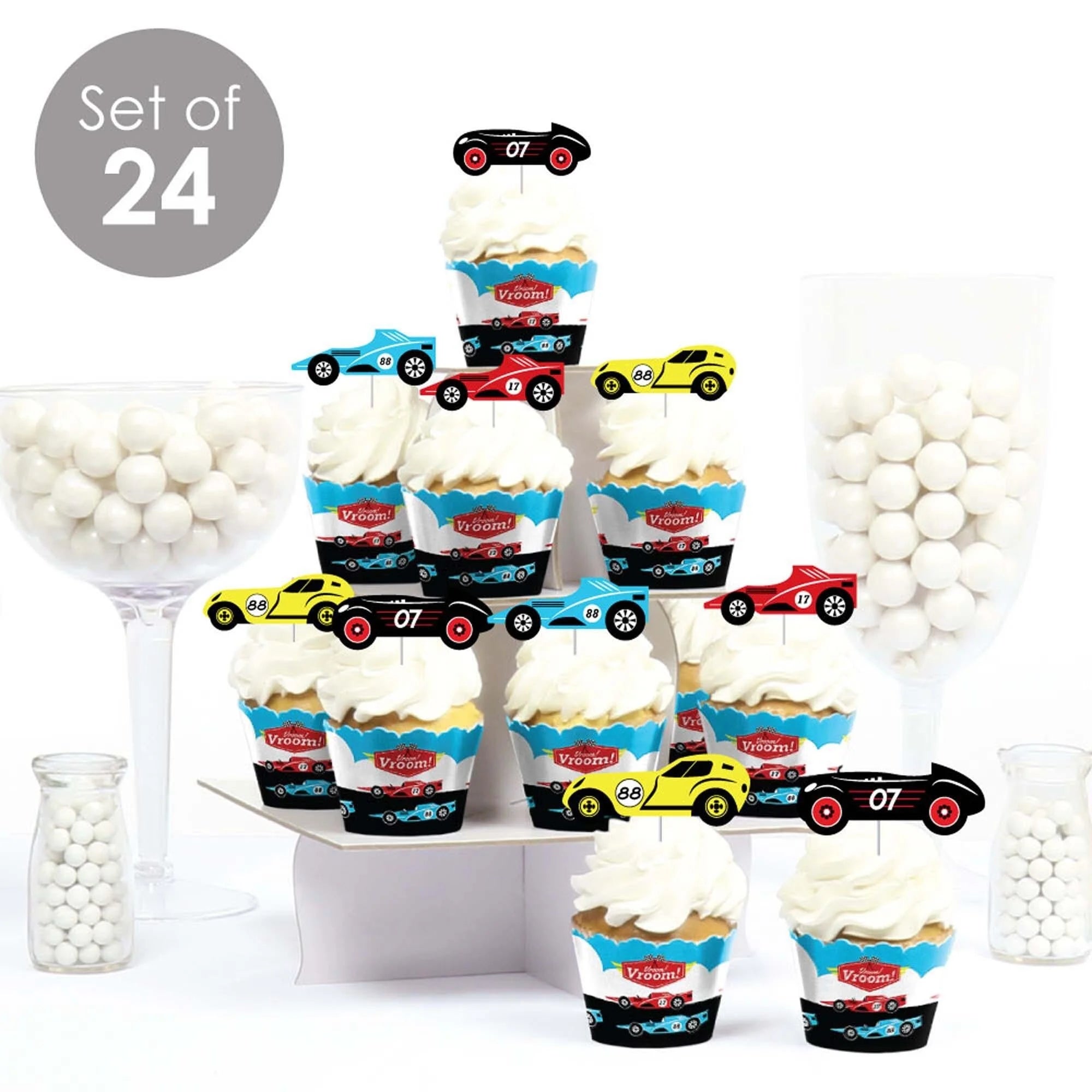 Racecar Cupcake Wrappers and Treat Picks Kit - Set of 24 E52321