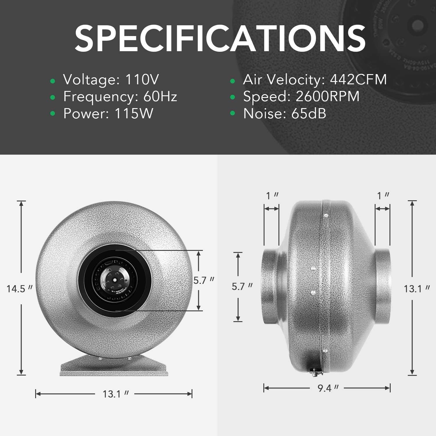 6 Inch 442 CFM Inline Fan Carbon Filter 16 Feet Ducting Combo with Variable Speed Controller Rope Hanger Temperature Humidity Monitor R598