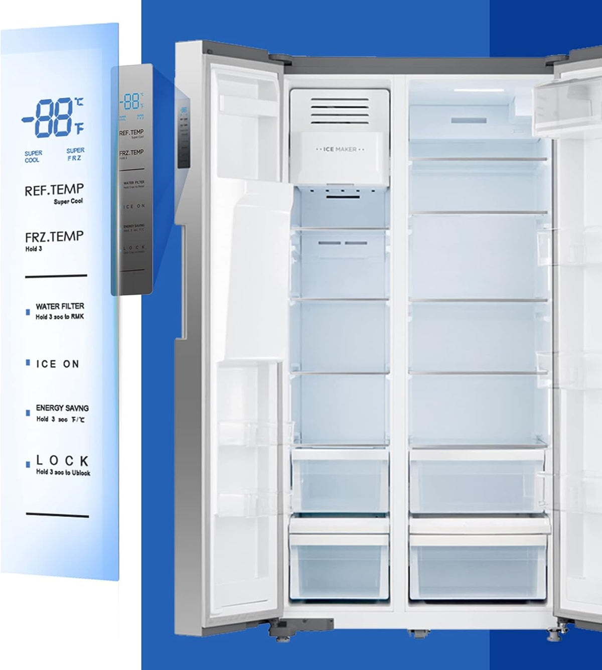 36 Inch French Door Refrigerator 26.3 Cu.Ft Freestanding with Auto Ice Maker and Water Dispenser Stainless Steel X117377