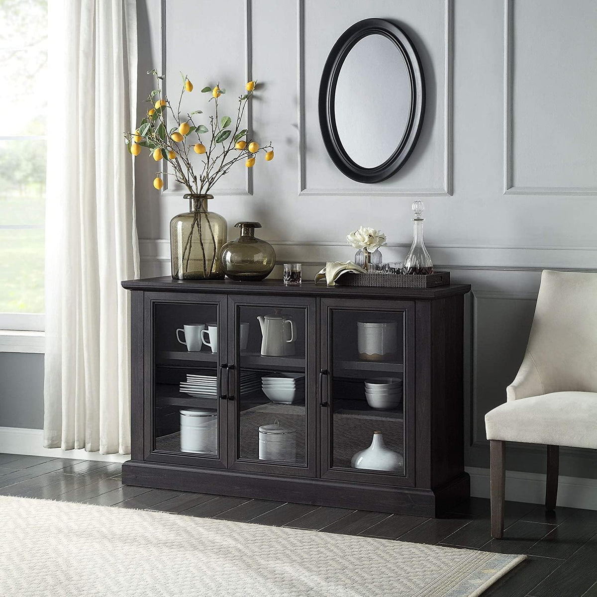 Rustic Grey Wood Sideboard Buffet Entertainment Center with Storage Cabinet R58332