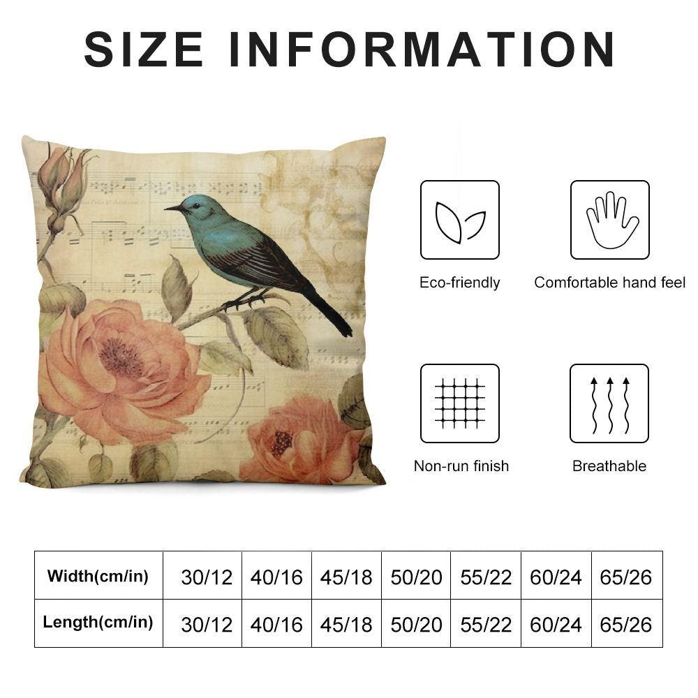 Victorian Bird Paris French Botanical Rose Cushion Pillow Case V5036