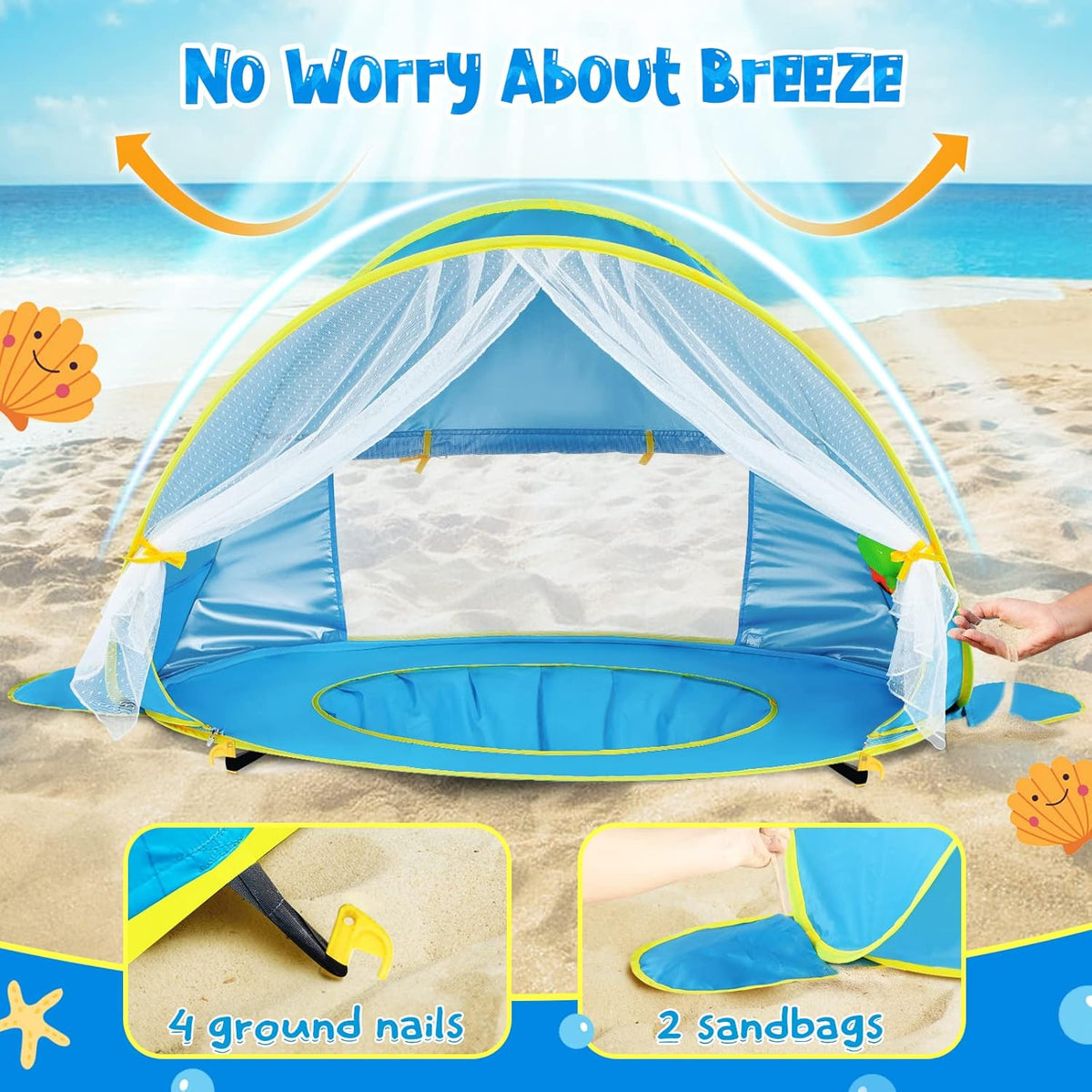 Baby Beach Tent Sun Shelter UPF50+ Pop Up Shade Pool (Front Mesh Blue) P96736