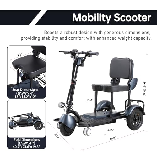 Blue 3-Wheel Folding Mobility Scooter Q92545