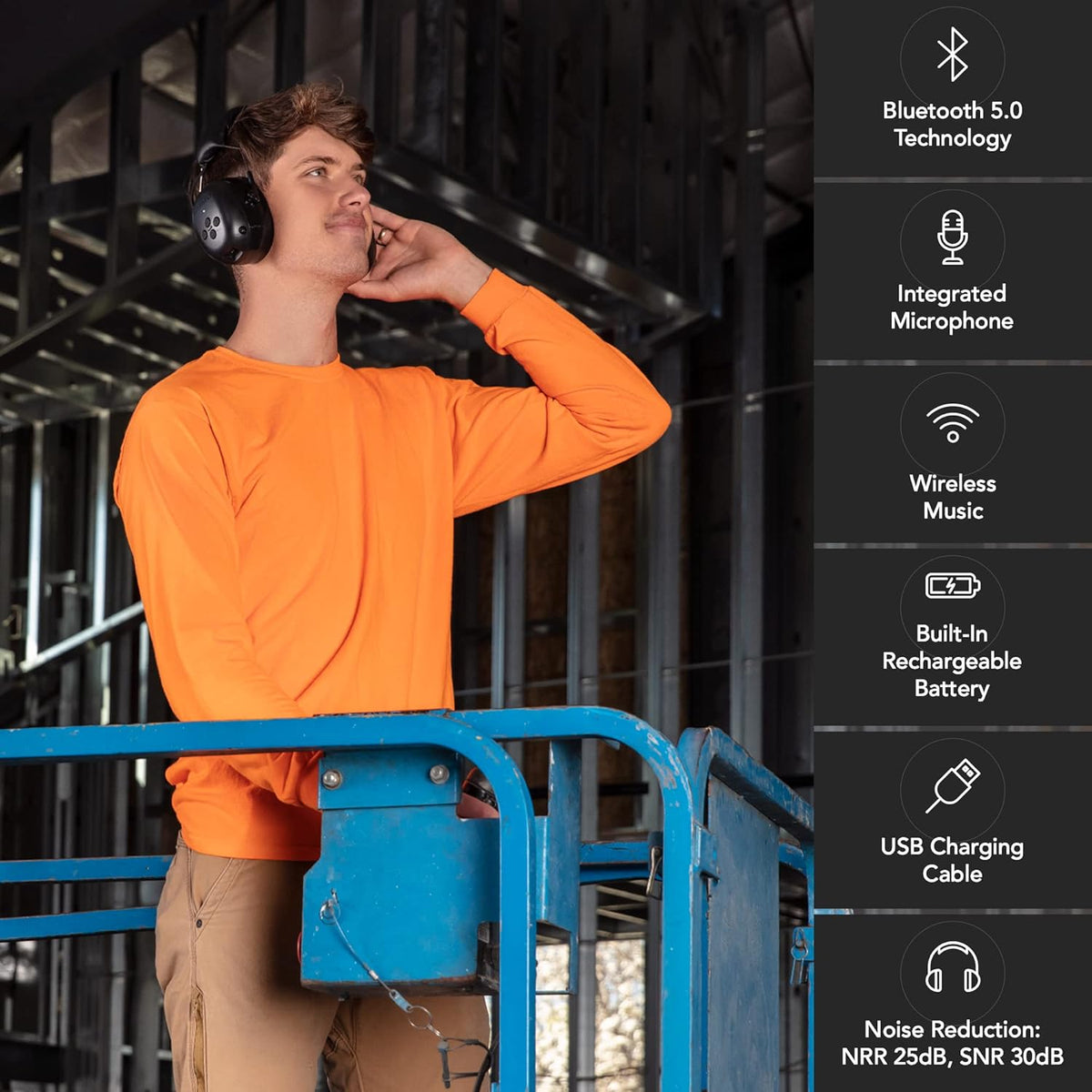 Bluetooth 5.0 Noise Reduction Safety Earmuffs with Adjustable Headband N98801