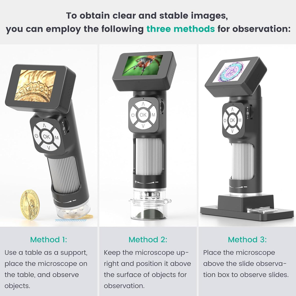 Portable Pocket Microscope Kit with 2" LCD Screen, 500X, 8 Adjustable LED Lights, 32GB SD Card R9618