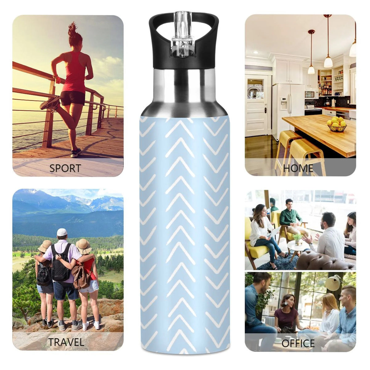 Blue Stripes 20 OZ Vacuum Insulated Stainless Steel Water Bottle with Straw Lid J4847