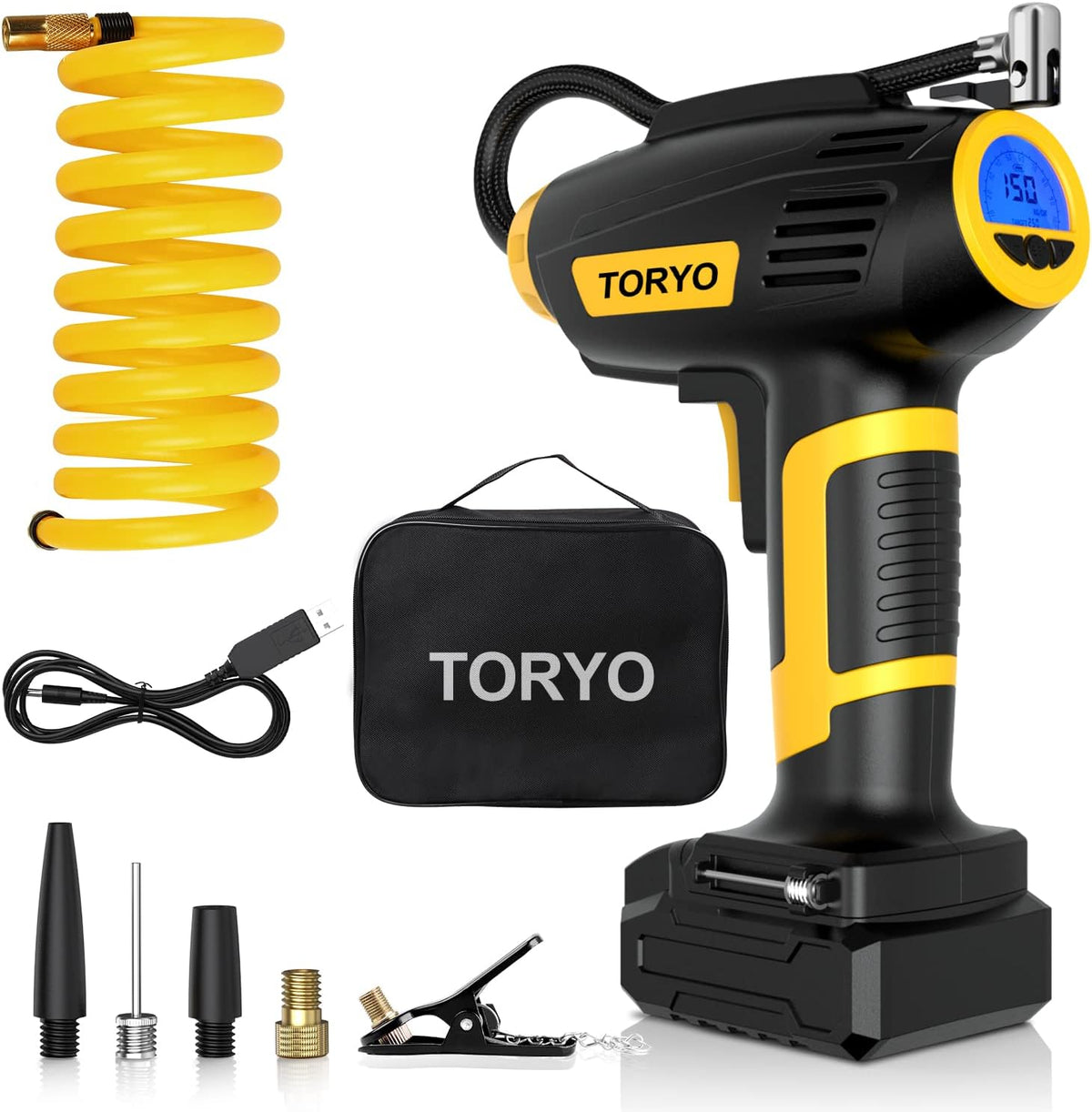 Portable Air Compressor Tire Inflator, Cordless 12V DC Rechargeable Battery, Pack of 2 K992619
