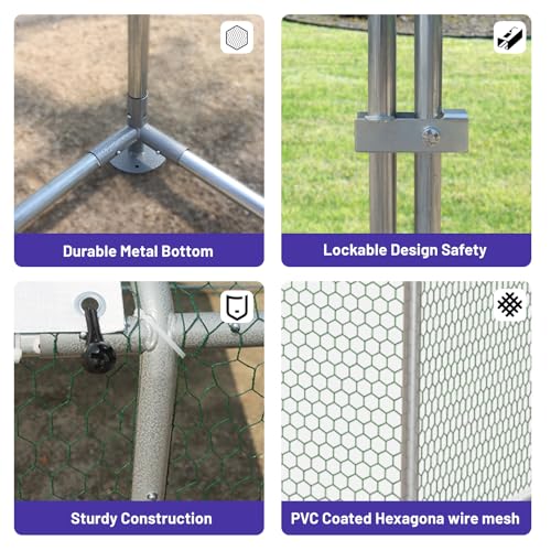 Large Metal Chicken Coop with Water-Resistant and Anti-UV Cover Walk-in Poultry Cage O928009