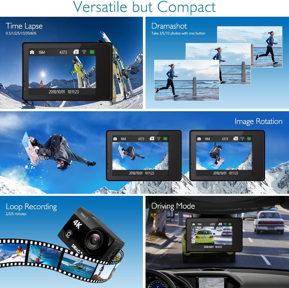 4K Action Camera Underwater Waterproof Sports Cam with Remote 2 Batteries Q895