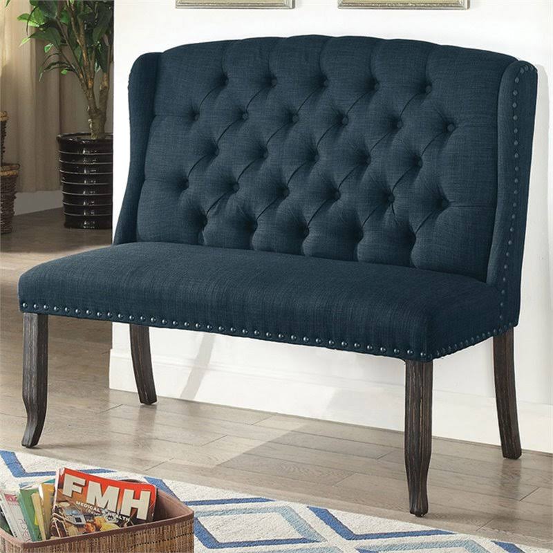 Blue Tufted Fabric Loveseat Bench S92850
