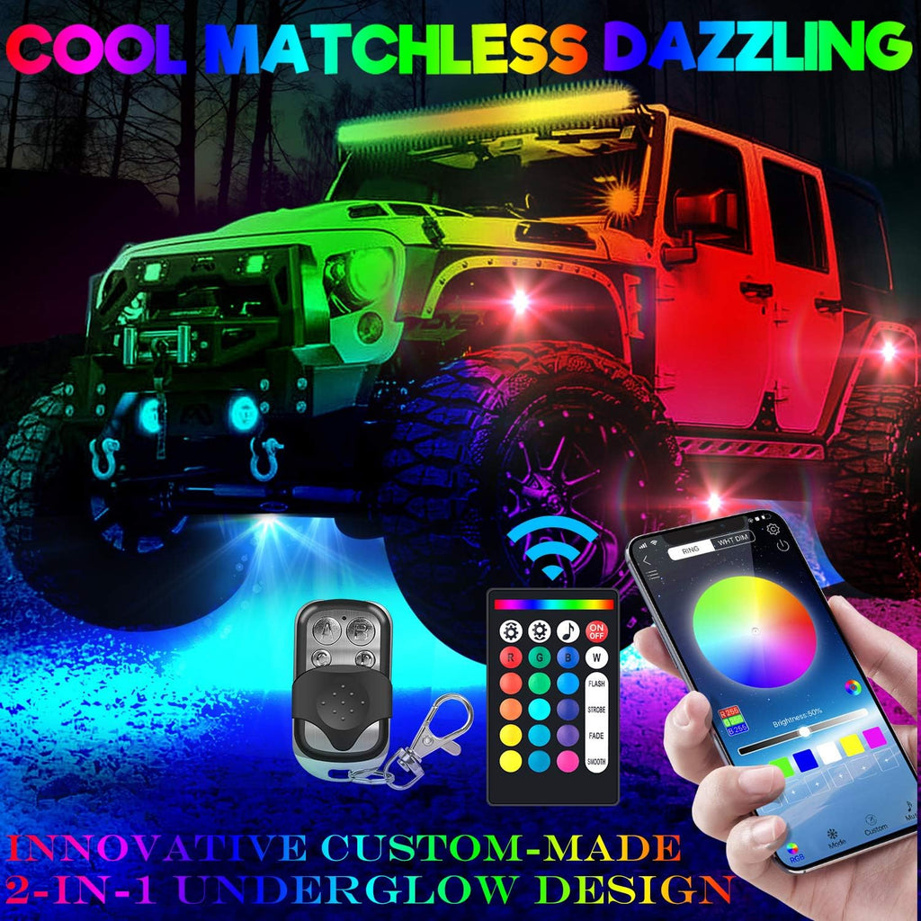 6-Pack LED RGB Neon Underglow Pod Rock Lights Kit, 96LEDs, Waterproof 12V T90073